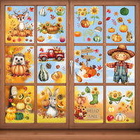 Thanksgiving Autumn Window Clings Scarecrow Pumpkin Static Decals for Glass Decor