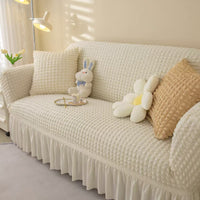 Seersucker Textured Wrinkled Fabric for Sofa and Chair Covers, Solid Color Stretch Bubble Grid Material