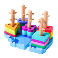 Wooden Cartoon Animal Geometric Stacking Toy for Kids, Educational Block Set for Preschool Intelligence Development