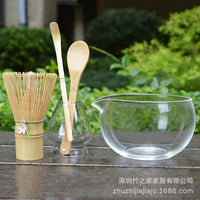 Matcha Tea Ceremony Set with Clear Glass Bowl and Bamboo Whisk