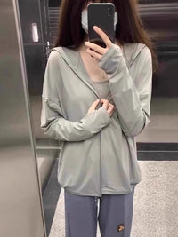 Women's Ice Silk UPF 50+ Sun Protection Hoodie Jacket Lightweight Breathable Loose Fit Cardigan for Summer Outdoor Activities