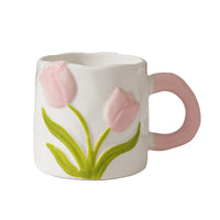 Colorful Tulip Ceramic Mug with Spoon, Underglaze Water Cup, Teacher's Day Gift for Women