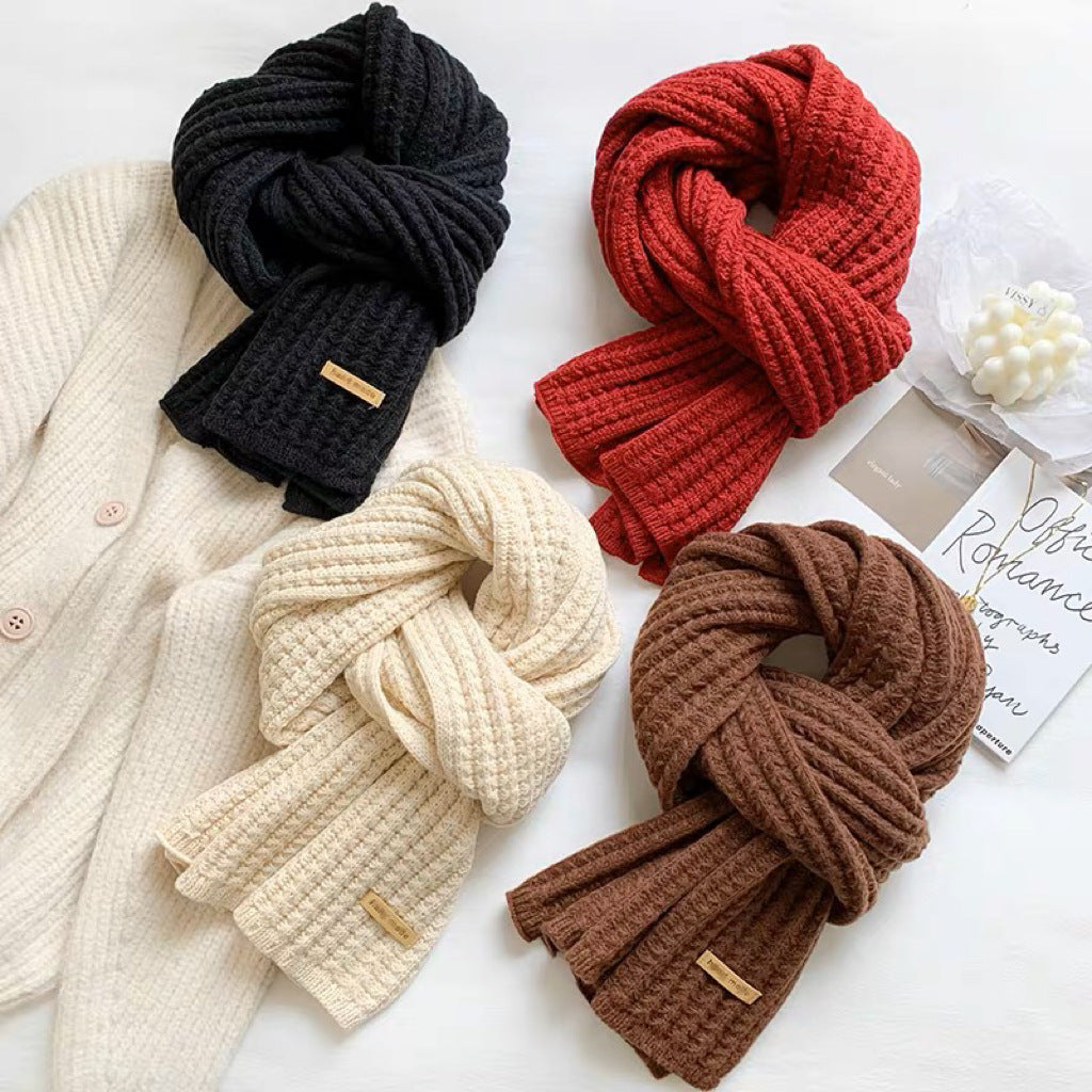 Knitted Solid Color Winter Scarf for Women and Students