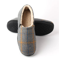 Men's Plaid Fleece-Lined Anti-Slip Warm Indoor Slippers with Thick Sole