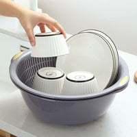 Double-Layer Kitchen Strainer Basket with Bowl for Washing Vegetables and Fruits