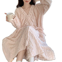 Women's Coral Fleece Robe Winter Warm Thickened Flannel Loungewear