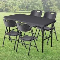 Outdoor Foldable Rattan-Style Plastic Patio Dining Table and Chair Set