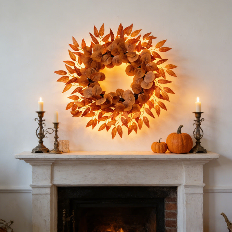 Autumn Leaves Wreath for Door & Window Decor, Harvest Festival Artificial Plant Garland
