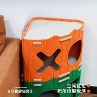 Felt Cat Cave Bed with Scratching Board, Detachable and Washable Cat Tunnel House for All Seasons