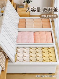 Under-Bed Storage Container with Wheels, Flat Drawer-Style Plastic Organizer for Clothes and Quilts