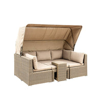 Outdoor Rattan Wicker Daybed Sofa Set with Canopy for Patio Garden Balcony