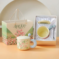 Ceramic Mug with Lid and Spoon, 401-500ml, Elegant Gift Box Packaging