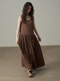 New Chinese Style Distressed Floral Sleeveless Round Neck Long Dress