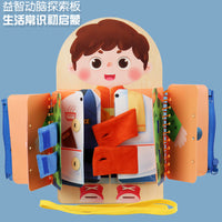 Montessori Wooden Busy Board Book for Toddlers, Educational Activity Toy for Early Learning
