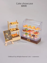 Miniature Cake Shop Display Cabinet Play Food Set for Kids