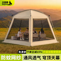Outdoor Camping Dome Tent with Mesh Screen and Rainproof Tarp, Silver-Coated Sun Protection, Large Space
