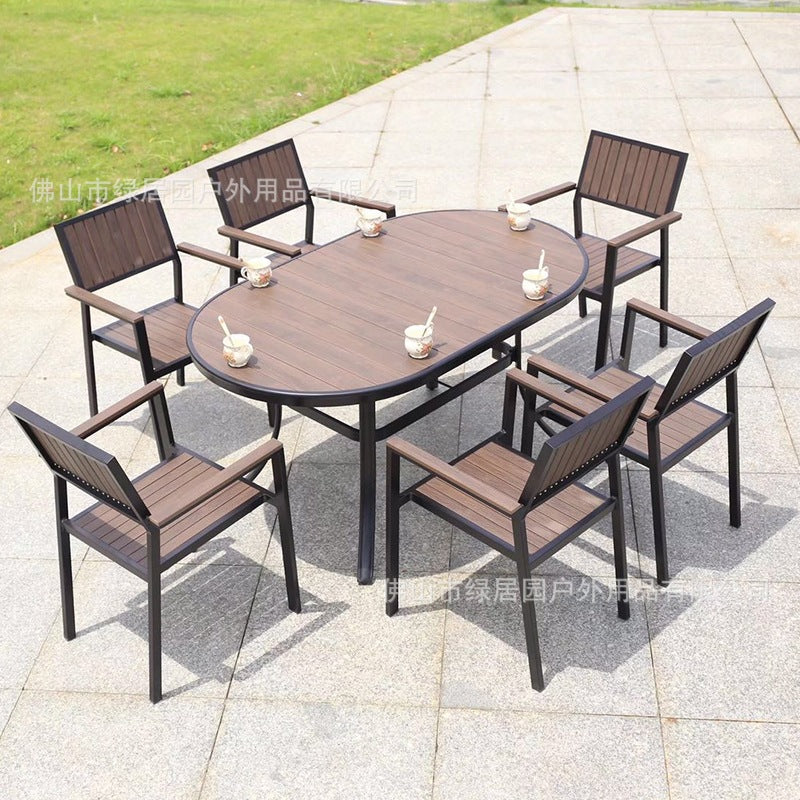 Outdoor Wood-Plastic Composite Patio Dining Set with Aluminum Frame