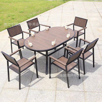 Outdoor Wood-Plastic Composite Patio Dining Set with Aluminum Frame