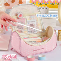 Plaid Sweetheart Butterfly Multi-layer Pencil Case with Handle, Large Capacity Stationery Bag