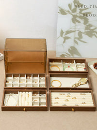 Walnut Grain Jewelry Organizer Box for Earrings Necklaces Rings Hairpins, Desktop Display Storage Case