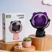 USB Clip-on Mini Desk Fan with LED Light for Stroller and Dormitory
