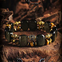 Men's Gold Obsidian and Tiger Eye Beaded Bracelet
