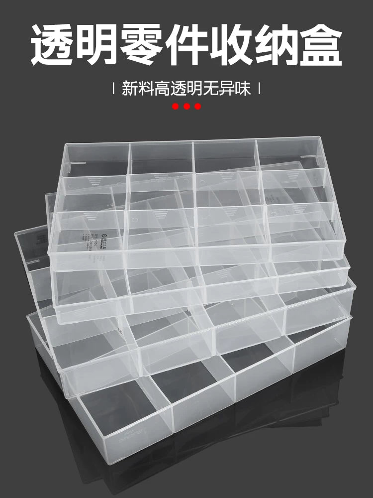 Multi-Compartment Transparent Plastic Storage Box for Small Parts and Electronic Components