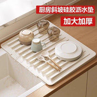 Silicone Dish Drying Mat with Drainage, Heat Resistant Kitchen Countertop Organizer for Bowls and Plates
