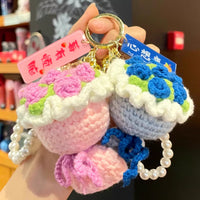 Handmade Knitted Flower Bouquet Keychain for Teacher's Day Gift