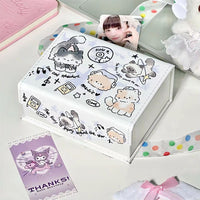 Cute Star Cat PU Magnetic Card Holder Box with Lid for Stationery Storage