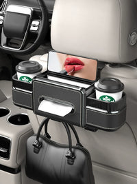 Car Seat Back Organizer with Tissue Box and Cup Holder, Multi-functional Storage for Vehicles