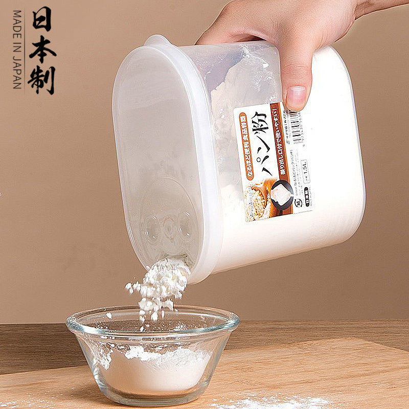 Japanese Imported Flour Storage Container with Rotating Lid, 1.5L Kitchen Plastic Airtight Food Preservation Box