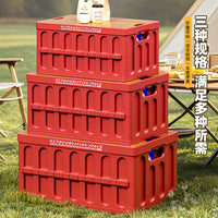 Foldable Camping Storage Box with Wooden Lid for Car Trunk Organization