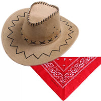 Western Cowboy Hat and Bandana Set for Kids and Adults