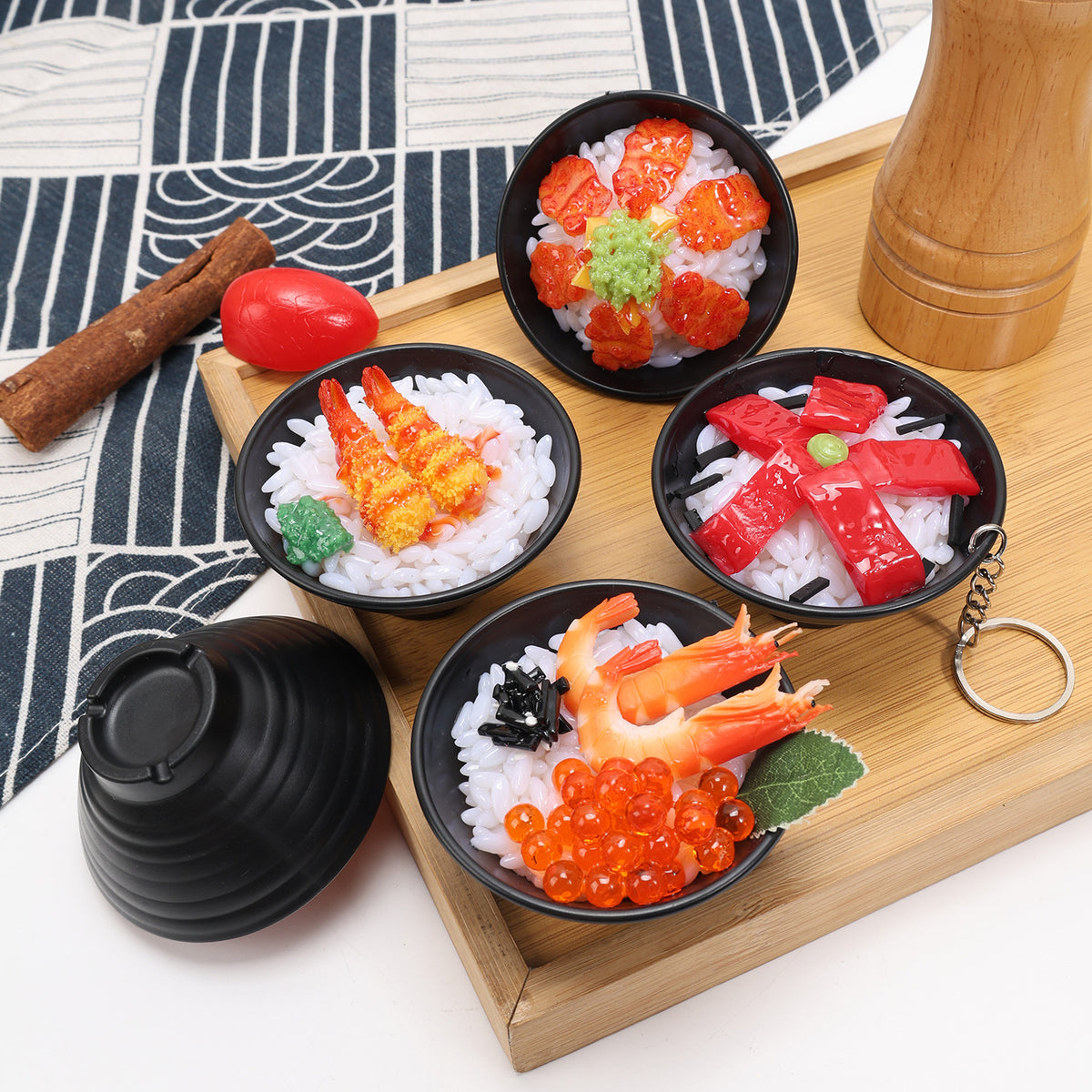 Realistic Japanese Food Bowl Keychain / Model - Sushi, Beef, Eel Rice