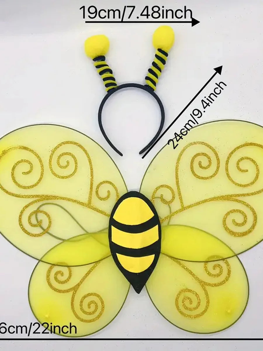 Christmas Cartoon Bee Wings Headband Set Party Costume Cute Angel Wings Prop