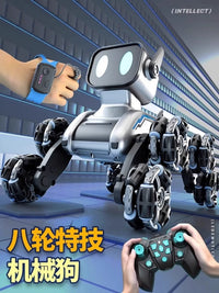 Smart Remote Control Robot Dog Toy with 8-Wheel Stunt Capability and Music Lights for Kids