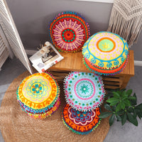 Moroccan Indian Hand-Embroidered Floor Cushion Ethnic Style Round Meditation Pillow for Home Decor