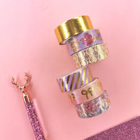 Washi Tape Set with Gold Foil, Fresh Floral and Bow Patterns