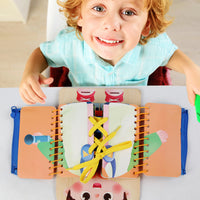Montessori Wooden Busy Board Book for Toddlers, Educational Activity Toy for Early Learning