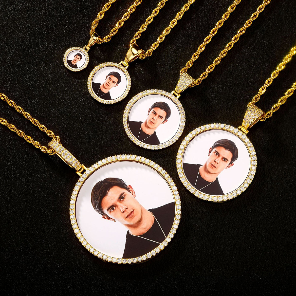 Hip Hop Personalized Photo Pendant Necklace with Zircon Embellishments