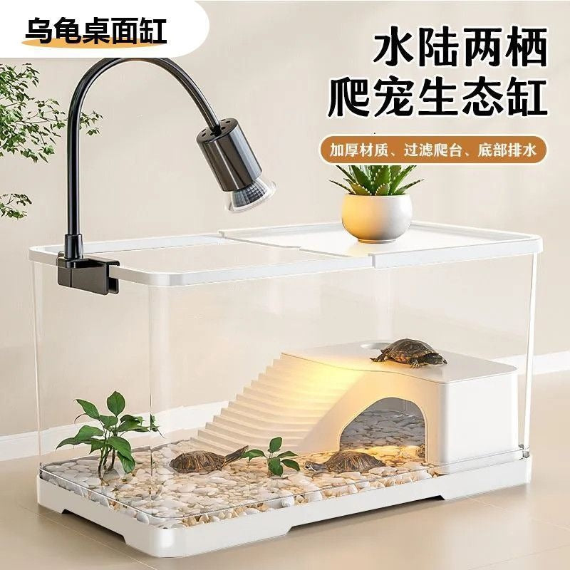 Turtle Tank with Basking Platform, Ecological Aquarium for Aquatic and Terrestrial Turtles, Filter Included