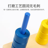Montessori Wooden Stacking Rings Toy for Toddlers 0-3 Years - Educational Rainbow Stacker with 3 Pegs