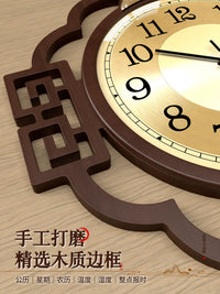 Compas Wooden Wall Clock Silent New Chinese Style Living Room Decor Quartz Clock with Calendar