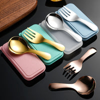304 Stainless Steel Kids Mini Spoon and Fork Set with Portable Case for Outdoor Picnics