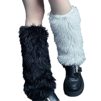 Vintage Faux Fur Leg Warmers Color Block Fluffy Boot Covers for JK Uniforms