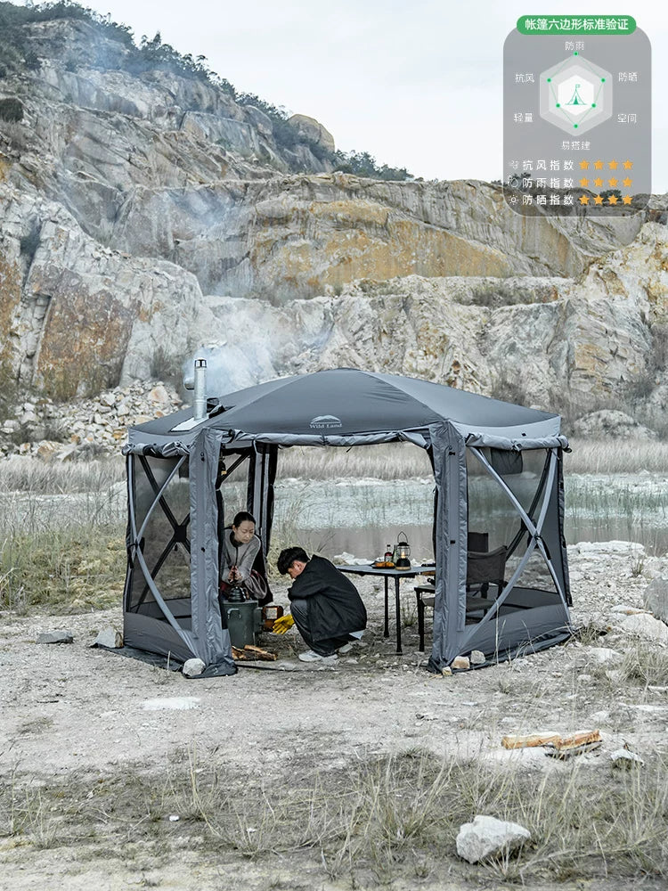 Autumn Field Hexagonal Automatic Pop-Up Camping Tent for 5 People, UV Protection, Rainproof, Mosquito Net