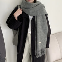 Women's Wool Blend Scarf Winter Warm Solid Color Korean Style Fashion Tassel Woven Shawl