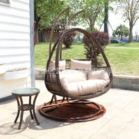 Outdoor Rattan Hanging Basket Chair, Indoor Outdoor Swing Chair, Single/Double Rattan Wicker Hanging Egg Chair