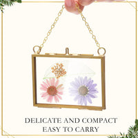 Pressed Flower Art Brass Hanging Frame with Glass Panels, DIY Display for Photos and Botanicals